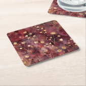 Stijlvol gouden bordeaux abstract bloemmotief kartonnen onderzetters (Schuin)