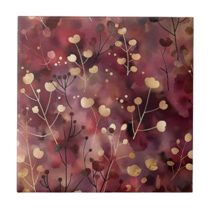 Stijlvol gouden bordeaux abstract bloemmotief tegeltje