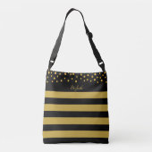 Stijlvol gouden confetti met zwarte en gouden stri crossbody tas (Achterkant)