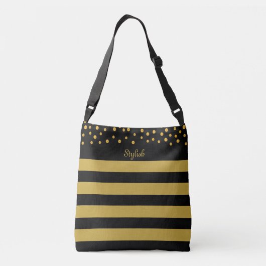 Stijlvol gouden confetti met zwarte en gouden stri crossbody tas (Achterkant)