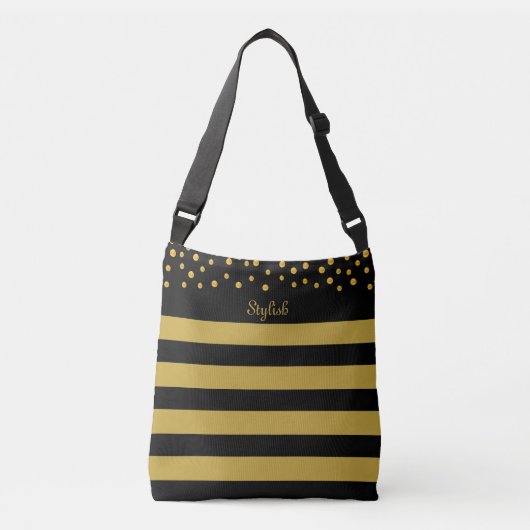 Stijlvol gouden confetti met zwarte en gouden stri crossbody tas (Voorkant)