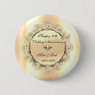 Stijlvol Gouden Diamanten 50-jarig Huwelijksjubile Ronde Button 5,7 Cm