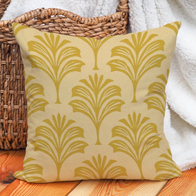 Stijlvol Gouden Geel Art Deco Fan Motief Kussen (Gold/yellow Art Deco  leaf motif decorator pillow)