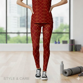 Stijlvol gouden geometrisch doosontwerp dieprood leggings