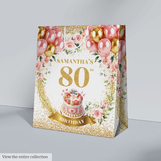 Stijlvol Gouden Nummer 80e Verjaardag Boho Glitter Medium Cadeauzakje