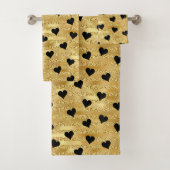 Stijlvol goudglitter Black Hearts Patroon Bad Handdoek (Insitu)