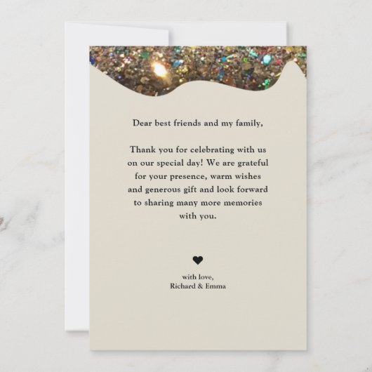 stijlvol goudglitter | Fotobruiloft Bedankkaart (Achterkant)