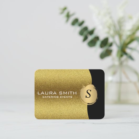 Stijlvol / goudglitter / monogram visitekaartje (Staand voorkant)