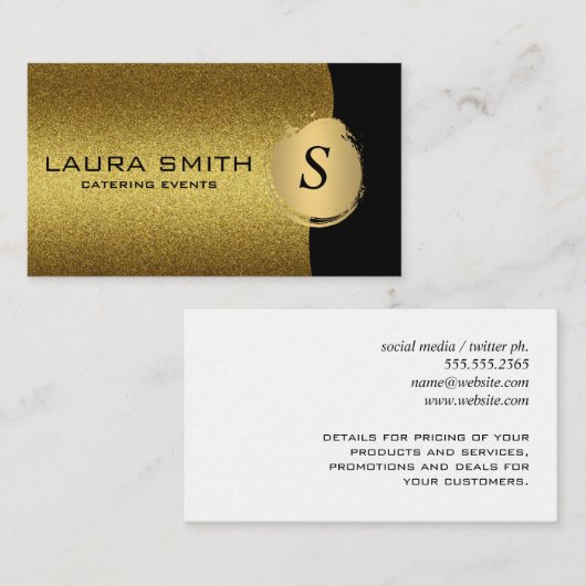 Stijlvol / goudglitter / monogram visitekaartje (Voorkant / Achterkant)