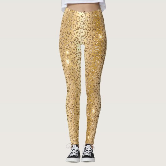 Stijlvol goudglitter Wild Leopard Spots Patroon Leggings (Voorkant)