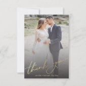 stijlvol goudhandgeschreven trouwdag foto bedankkaart (Voorkant)