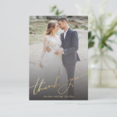 stijlvol goudhandgeschreven trouwdag foto bedankkaart (Staand voorkant)