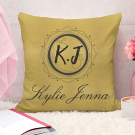 stijlvol goudpatroon zwart monogrammen kussen