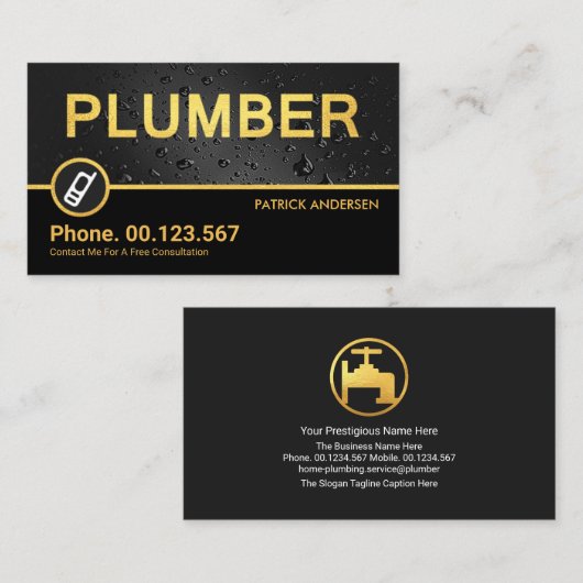 Stijlvol goudstekelsignaal Signage Water Drop Laka Visitekaartje (Voorkant / Achterkant)