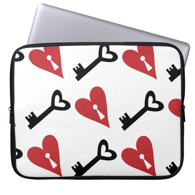 Stijlvol grafisch naadloos patroon met harten en k laptop sleeve (Voorkant)