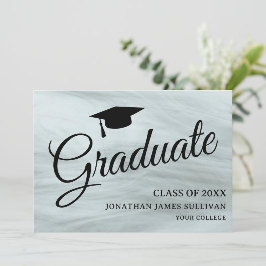 Stijlvol grijs Afstuderen aankondiging (Staand voorkant)