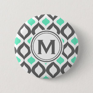 Stijlvol grijs en Mint Ogee Patroon Ronde Button 5,7 Cm