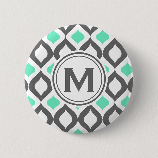 Stijlvol grijs en Mint Ogee Patroon Ronde Button 5,7 Cm (Voorkant)