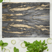 Stijlvol Grijs Goud Abstract Marmer Theedoek (Gevouwen)