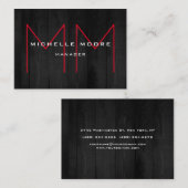 Stijlvol grijs hout Huge Red Monogram Modern Visitekaartje (Voorkant / Achterkant)