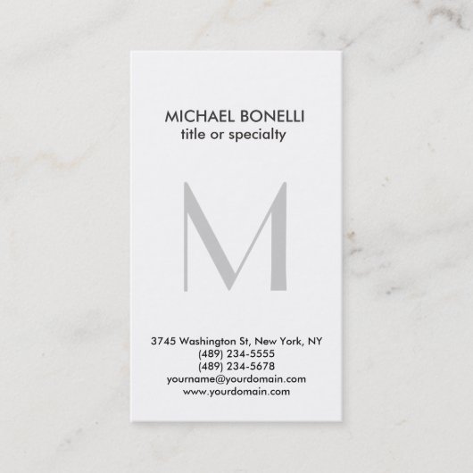 Stijlvol grijs monogram Verticaal Trend Visitekaar Visitekaartje (Voorkant)