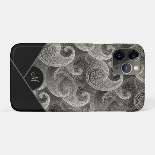Stijlvol grijs paisleypatroon met monogram Case-Mate iPhone case (Achterkant (horizontaal))