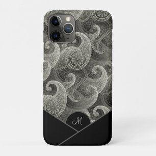 Stijlvol grijs paisleypatroon met monogram Case-Mate iPhone case