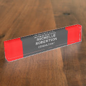 Stijlvol grijs Rood Minimalistisch Modern Naambordje (Zijkant)