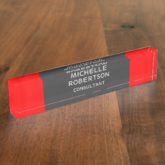 Stijlvol grijs Rood Minimalistisch Modern Naambordje (Zijkant)