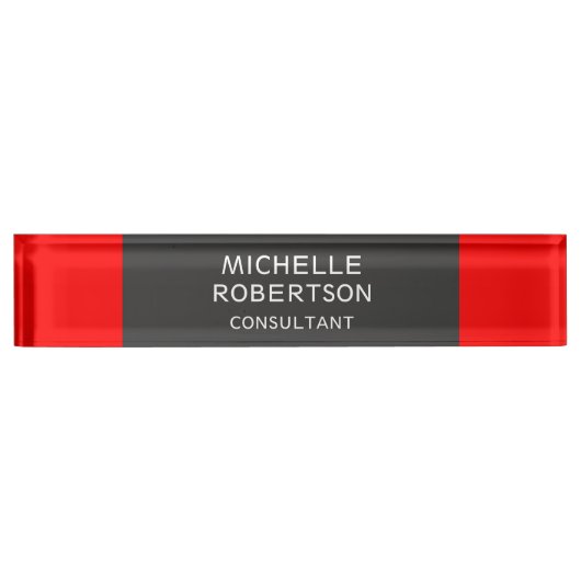 Stijlvol grijs Rood Minimalistisch Modern Naambordje (Voorkant)