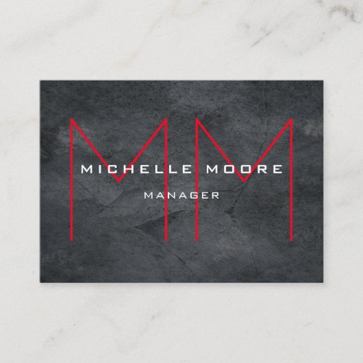 Stijlvol grijs rood monogram modern visitekaartje (Voorkant)