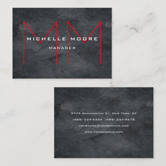 Stijlvol grijs rood monogram modern visitekaartje (Voorkant / Achterkant)