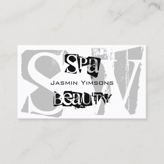 Stijlvol grijs wit en zwart met monogram modern visitekaartje (Voorkant)