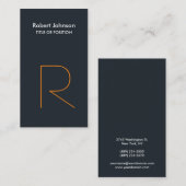 Stijlvol grijsblauw Oranje monogram Visitekaartje (Voorkant / Achterkant)