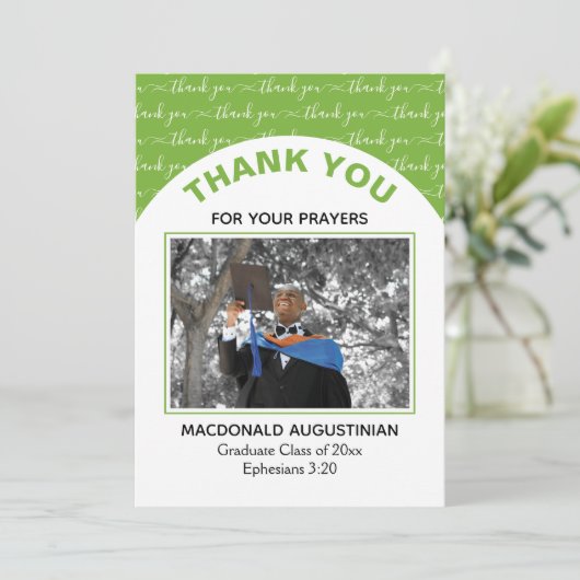 Stijlvol Groen Afstuderen Foto Hartelijk dank Bedankkaart (Staand voorkant)