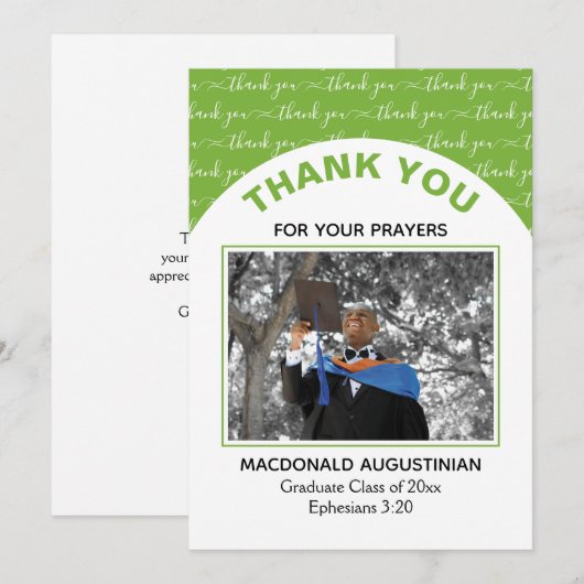 Stijlvol Groen Afstuderen Foto Hartelijk dank Bedankkaart (Voorkant / Achterkant)
