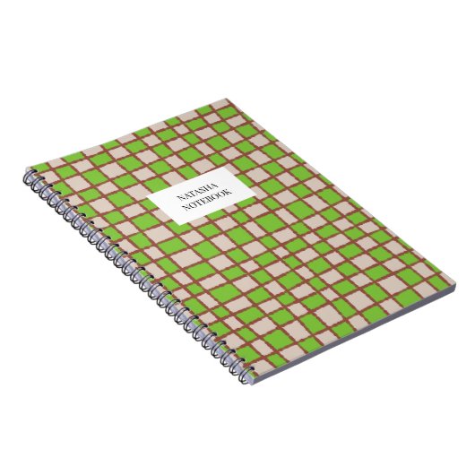 Stijlvol Groen Bruin Checkerboard Pattern Notitieb Notitieboek (Rechterzijde)