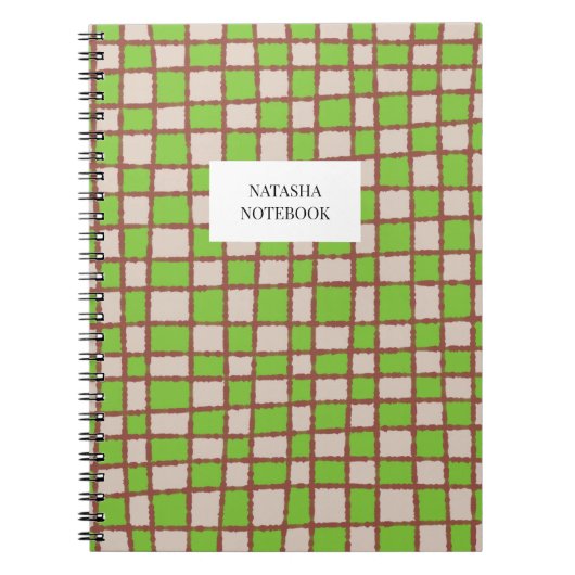 Stijlvol Groen Bruin Checkerboard Pattern Notitieb Notitieboek (Voorkant)