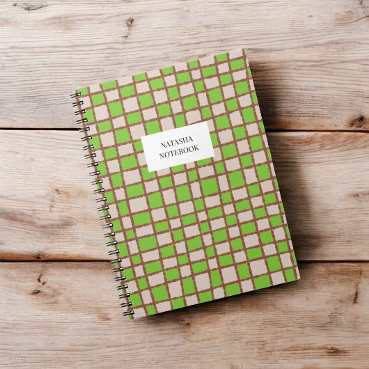 Stijlvol Groen Bruin Checkerboard Pattern Notitieb Notitieboek