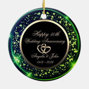 Stijlvol groen confetti 50ste huwelijksjubileum keramisch ornament
