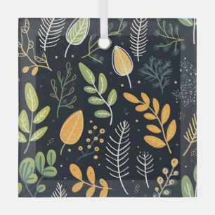 Stijlvol groen en geel bladpatroon glas ornament
