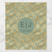 Stijlvol groen- en gouddinatroonmonogram wijn etiket (Enkel label)