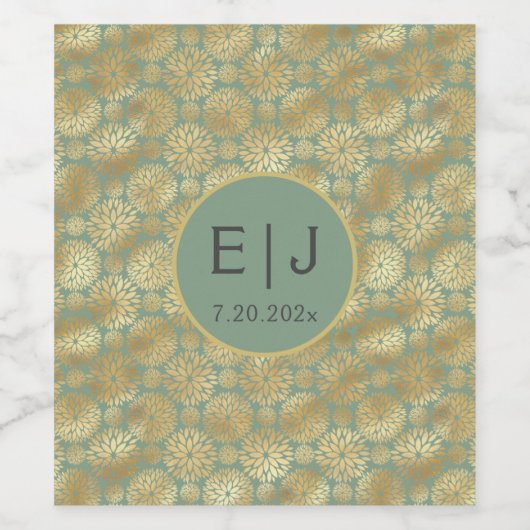 Stijlvol groen- en gouddinatroonmonogram wijn etiket (Enkel label)