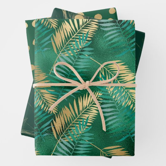 Stijlvol groen en gouden tropisch Oerwoud lekt Inpakpapier Vel (In situ)