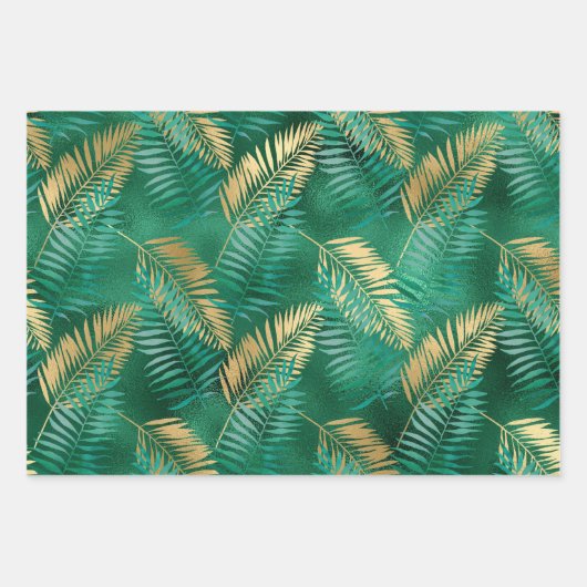 Stijlvol groen en gouden tropisch Oerwoud lekt Inpakpapier Vel (Voorkant)