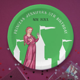 Stijlvol groen en roze prinses sprookjeskasteel papieren bordje