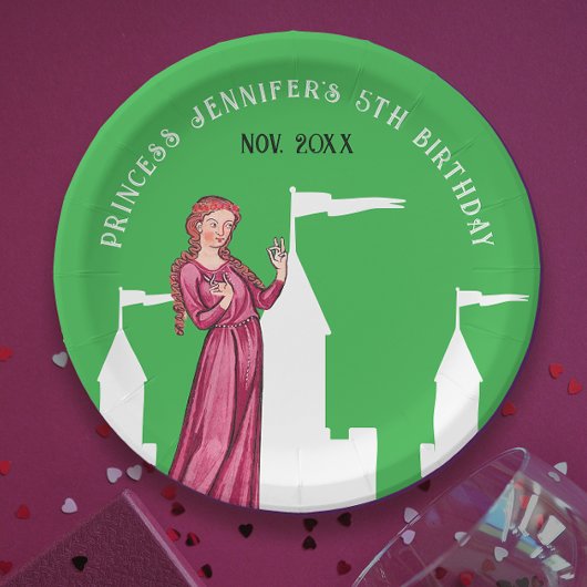 Stijlvol groen en roze prinses sprookjeskasteel papieren bordje