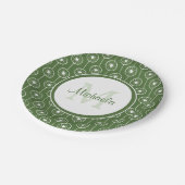 Stijlvol groen en wit monogram met naam papieren bordje (Gekanteld)