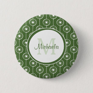 Stijlvol groen en wit monogram met naam ronde button 5,7 cm