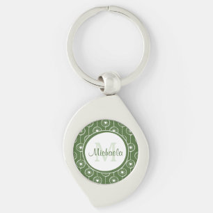 Stijlvol groen en wit monogram met naam sleutelhanger